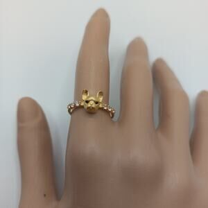 French Bulldog Ring | CZ Stones | Silver Fill | Size 7.25 | Fashion Jewelry New